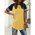 thumbnail image 4 of TEMOFON Summer Short Sleeve Tops for Women Color Block Casual Tunic Crew Neck Striped T Shirts Yellow Women Tops Size L, 4 of 7