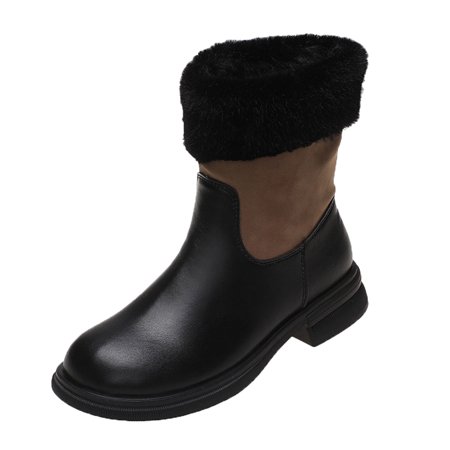 

GNEIKDEING Ladies Suede Splicing Plush Short Boots Plush Side Zipper Snow Boots Gift on Clearance