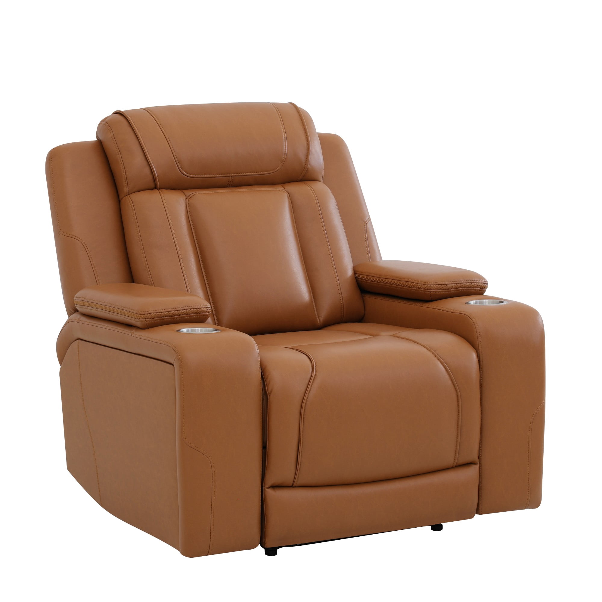 Gewnee Power Recliner Chair, Adjustable Reclining Lounge Chair with USB Ports, LED Lights & Cup Holders, Air Leather Upholstered Single Sofa Recliner for Living Room, Office, Orange Yellow