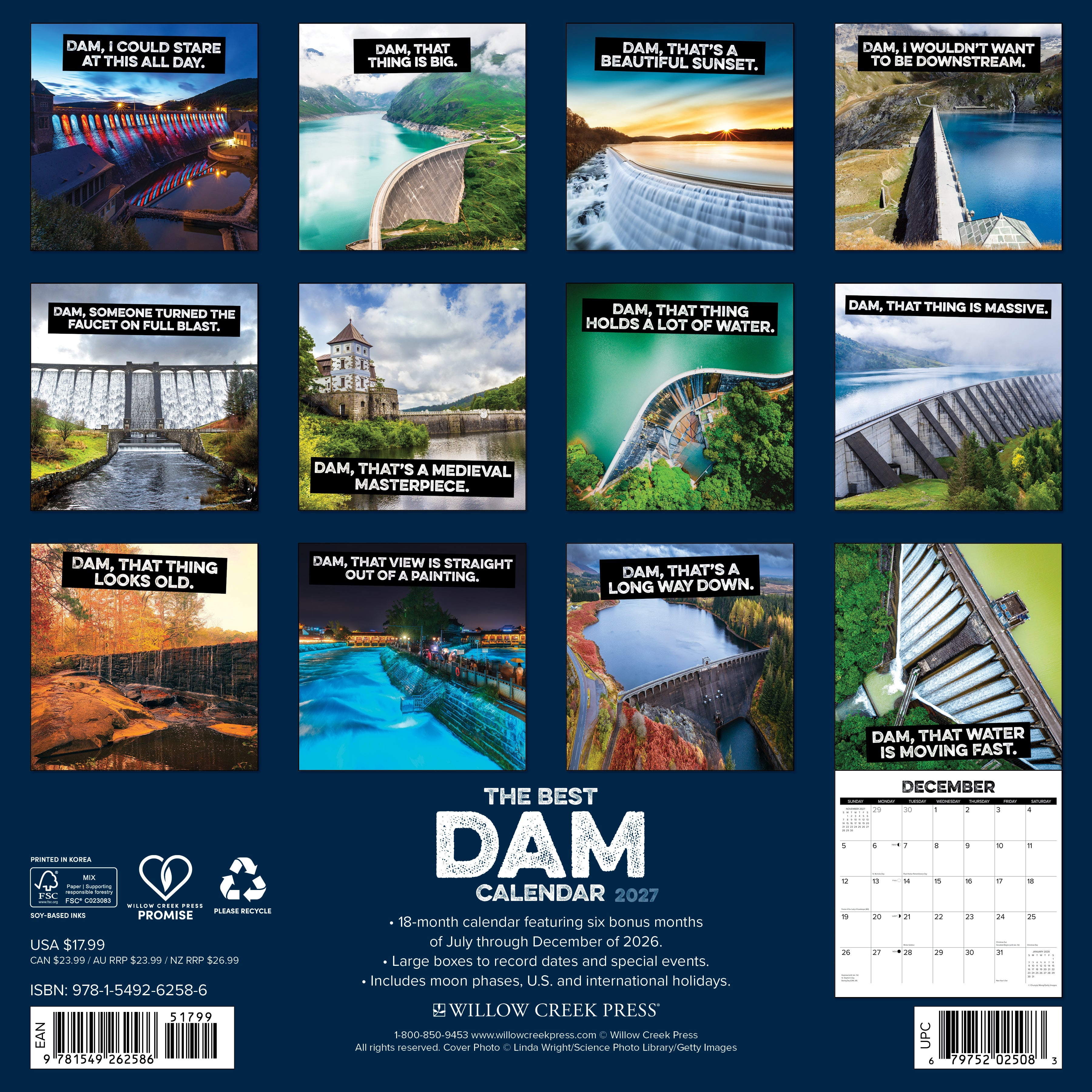 Willow Creek Press, The Best Dam Calendar 2027 Wall Calendar