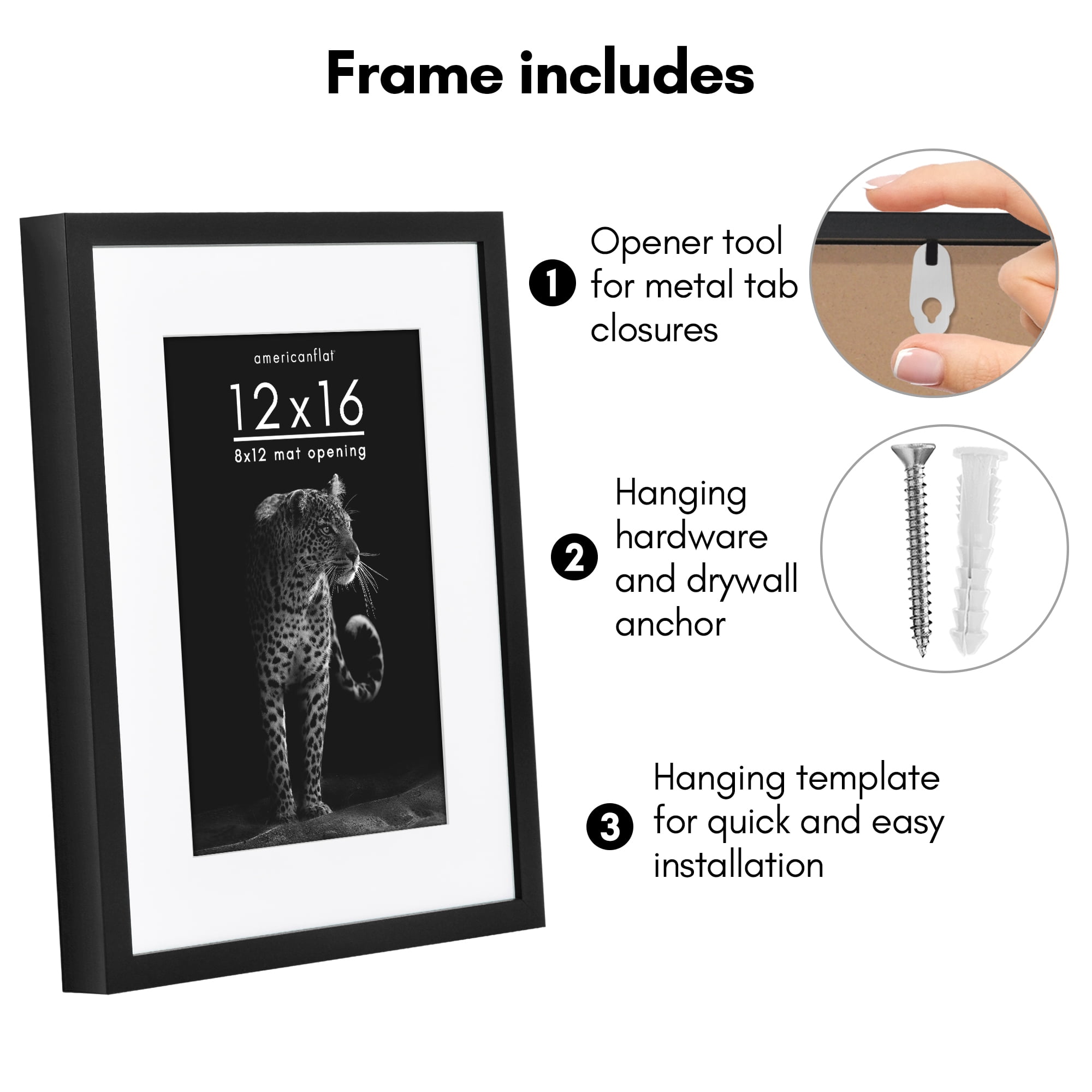 Americanflat 12x16 Picture Frame with Polished Plexiglass with 8x12 Mat Display Photo Soho Collection - Black
