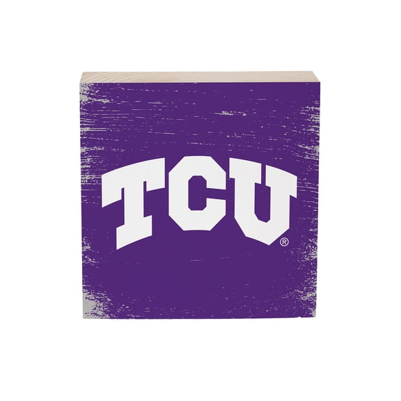TCU Horned Frogs 6" Square Fan Chant Wood Block Shelf Sign