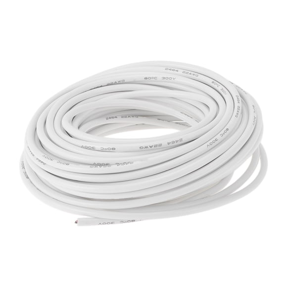 Cables eléctricos únicos para automóviles, cable de alimentación de 49 pies, blanco, TC, 1 pieza, 22 AWG, 2 conductores, completamente aislado y con chaqueta de tacto suave, universal