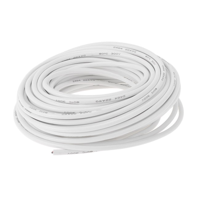 Cables eléctricos únicos para automóviles, cable de alimentación de 49 pies, blanco, TC, 1 pieza, 22 AWG, 2 conductores, completamente aislado y con chaqueta de tacto suave, universal