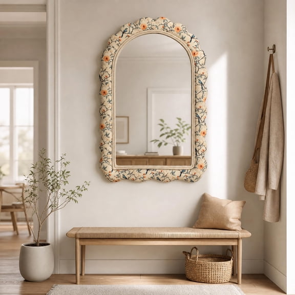 Haven Crest 24x35 Inch Floral Scalloped Arch Padded Wall Mirror Decor