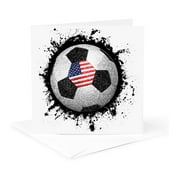 3dRose, Soccer Ball with American Flag pencil drawn style with splatter, 1 Greeting Card with envelope