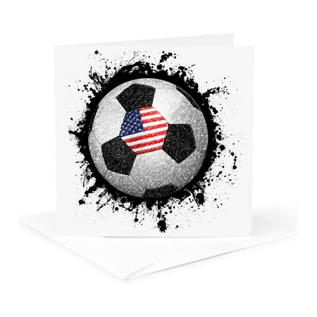 3dRose, Soccer Ball with American Flag pencil drawn style with splatter, 1 Greeting Card with envelope