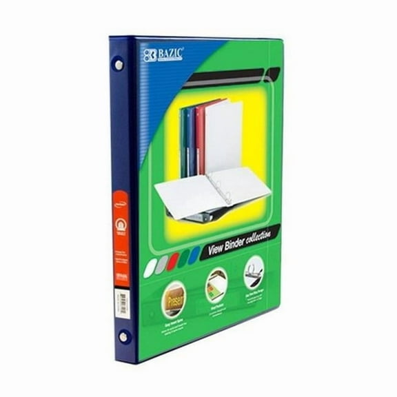 Bazic     1/2'' Blue 3-Ring View Binder w/ 2-Pockets Pack of 12