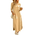 thumbnail image 4 of UKHCCC Women's Casual Loose Fit Maxi Dress T-Shirt with Pockets Long Side Slit Flowy Summer Beach Vacation Solid Color Cotton S-3XL, 4 of 7