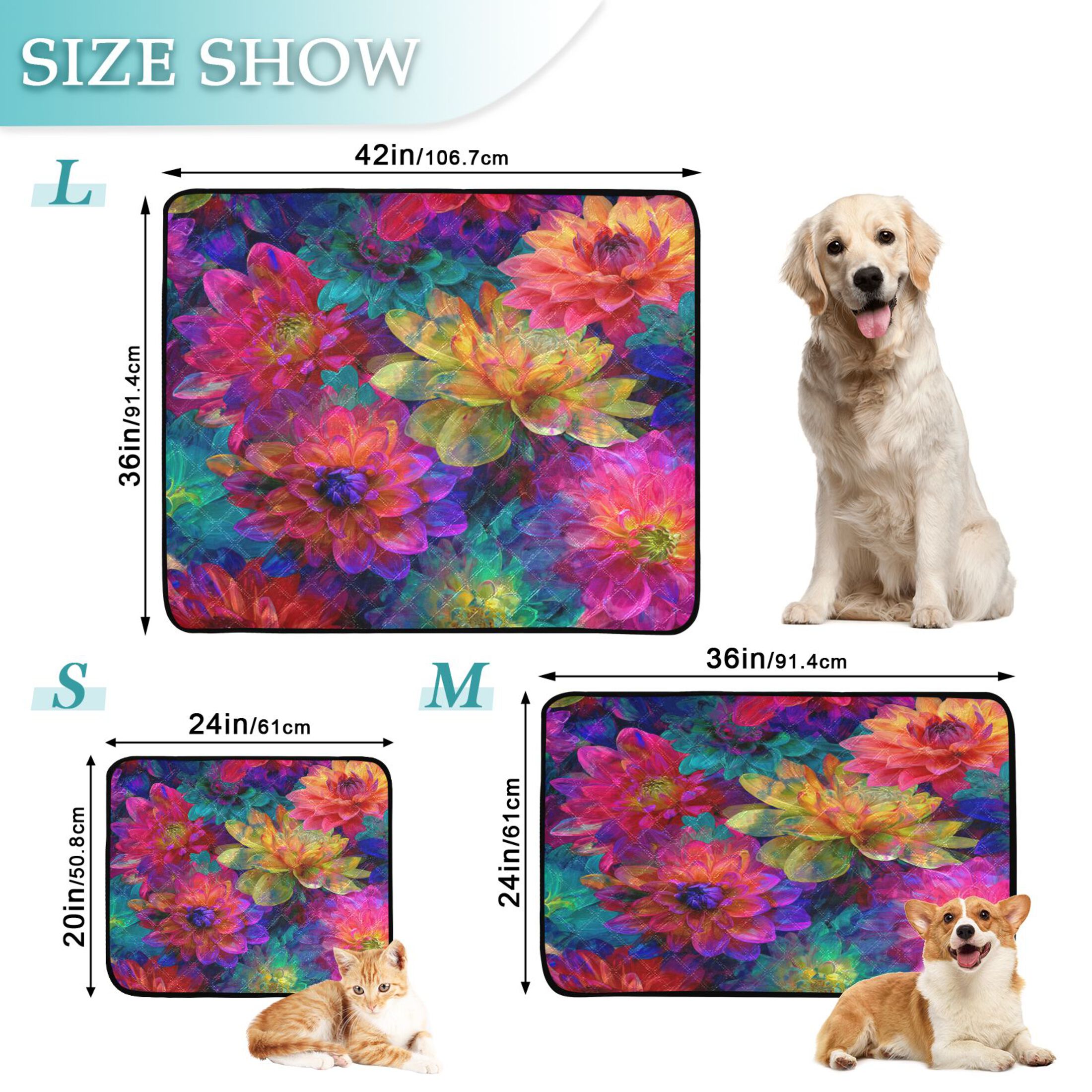 Washable Pet Pee Pads with Super Absorbent Reusable Training Pads for Dogs & Cats Colorful and Bright Floral Pattern