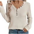 thumbnail image 2 of Ashirexll Winter Tops for Long Sleeve Shirts for Casual V-Neck Solid Color Loose Fitting Button Down Blouse, 2 of 3