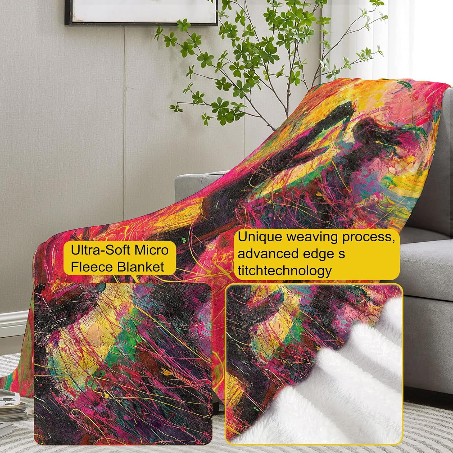 Vanzev Abstract Art Dancers Flannel Blanket,Vibrant Multicolor