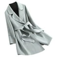thumbnail image 2 of Fnooota Peacoats for Women, Classic Lapel Mid Length Belt Wool Trench Coat Sky Blue Size L, 2 of 4