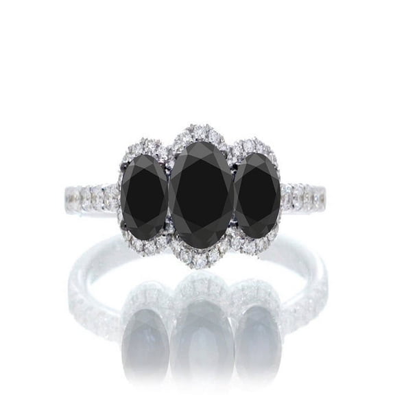 2 Carat Oval Cut Three Stone Trilong Black Diamond Engagement Ring on 10k White Gold