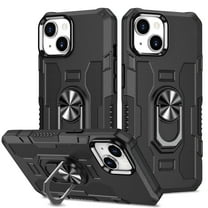Military Grade Drop Impact for iPhone 13 Rugged Case, 360 Metal Magnetic Car Rotating Ring Kickstand Holder Armor Heavy Duty Shockproof Case For iPhone 13,Black