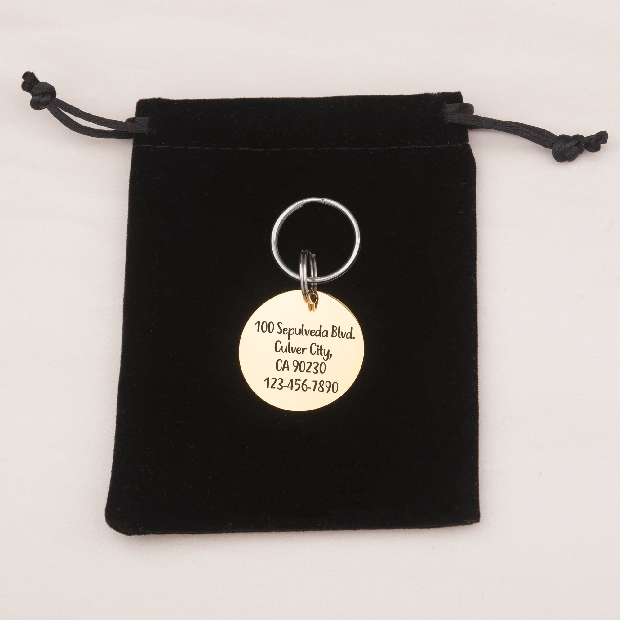 Anavia Stainless Steel Double Sided Round Name - Icon Engraved Dog & Cat ID Tag, Gold, L