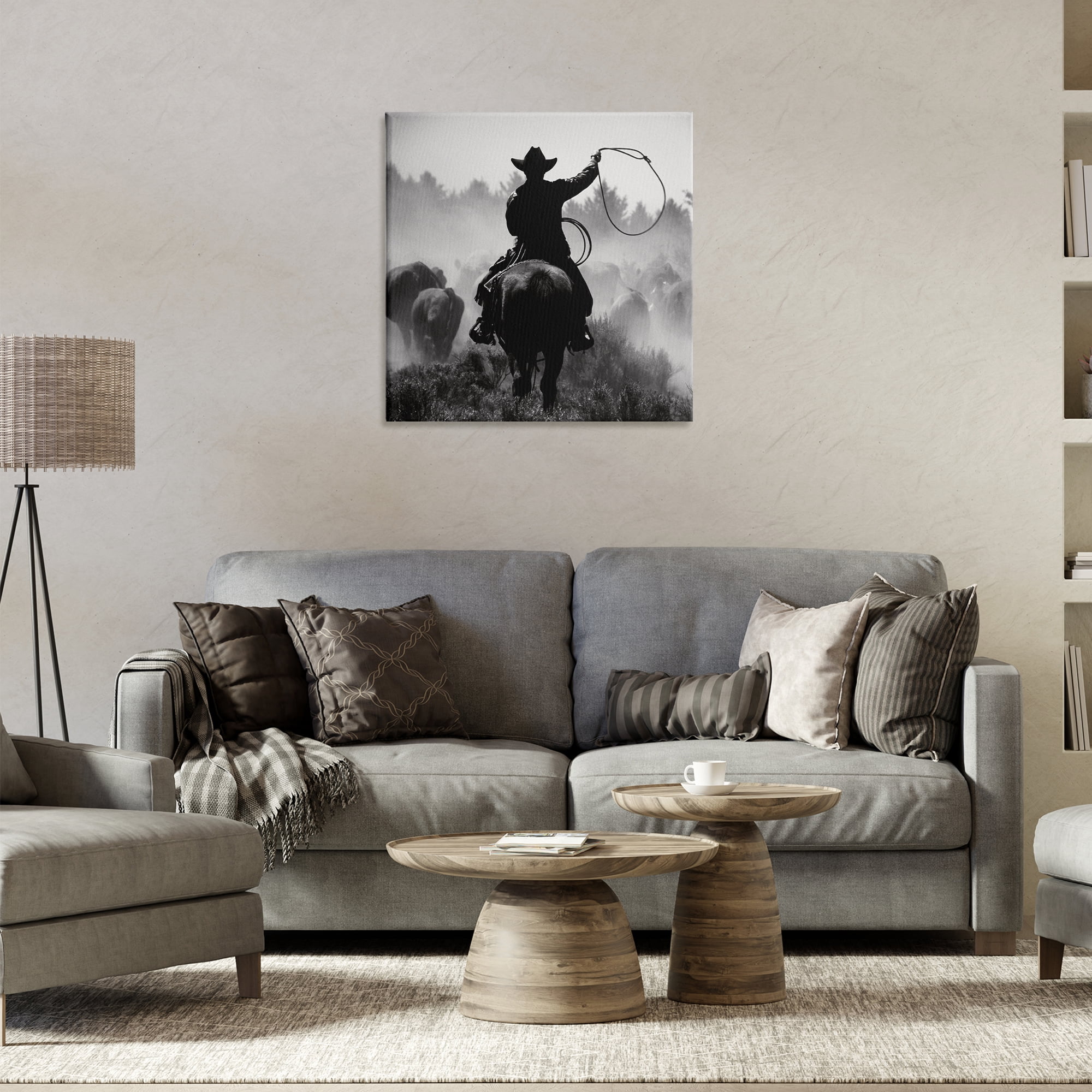 Stupell Industries Cowboy Swinging Lasso People Photography Wrapped Canvas Art Print Wall Art, 24 x 24