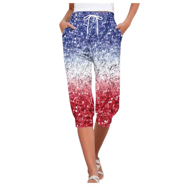 YDLCAFD Capris For Women Print Pants Bottom High Waist Drawstring Joggers