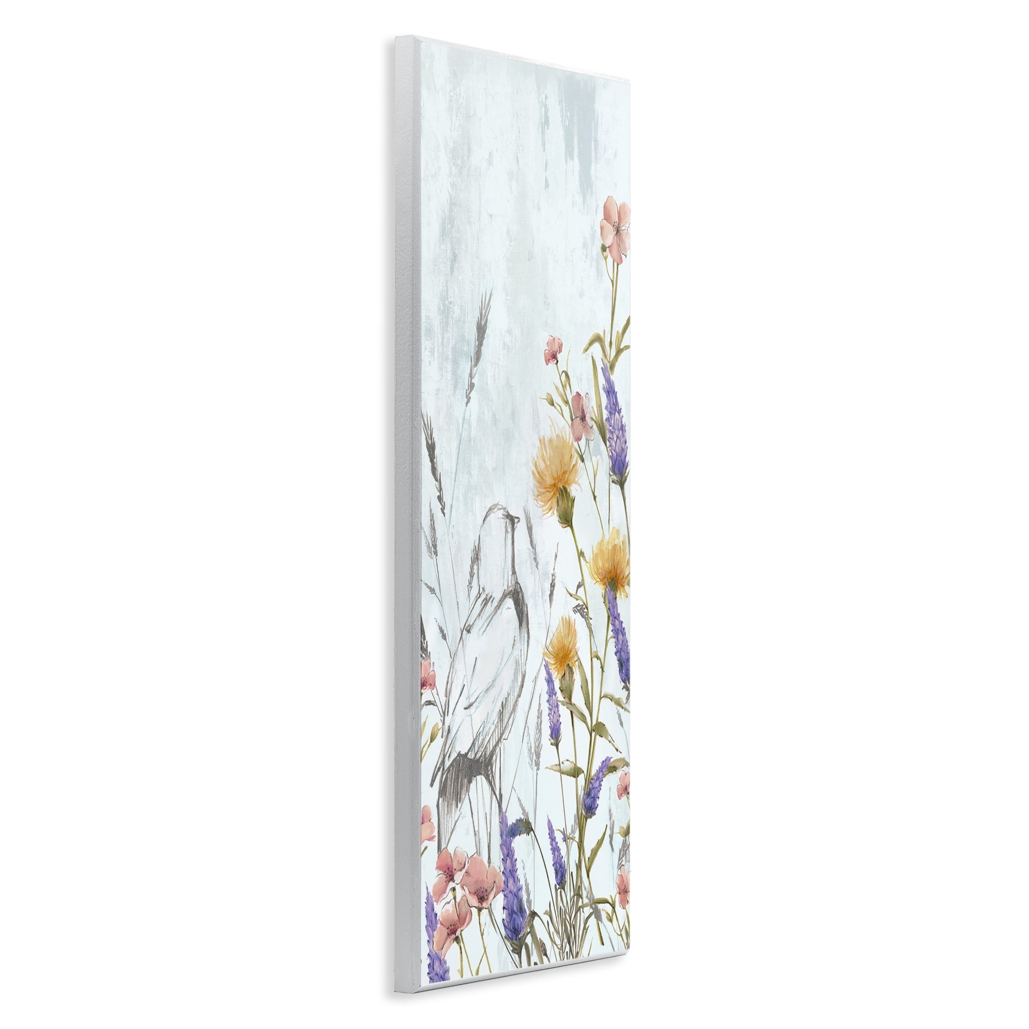 Stupell Industries Bird Outline with Wildflowers Plants & Flowers Painting Unframed Art Print Wall Art, 7 x 17