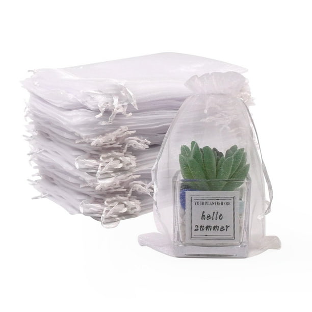 Bolsas de organza SumDirect, 200 unidades, 13 x 18 cm, con cordón transparente blanco