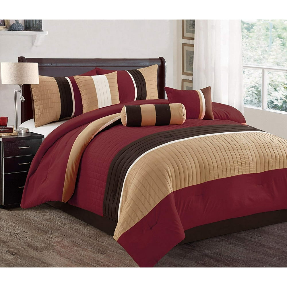 Bed in Bag Microfiber Luxury Comforter Set, Queen, Burgundy, 7 Piece by