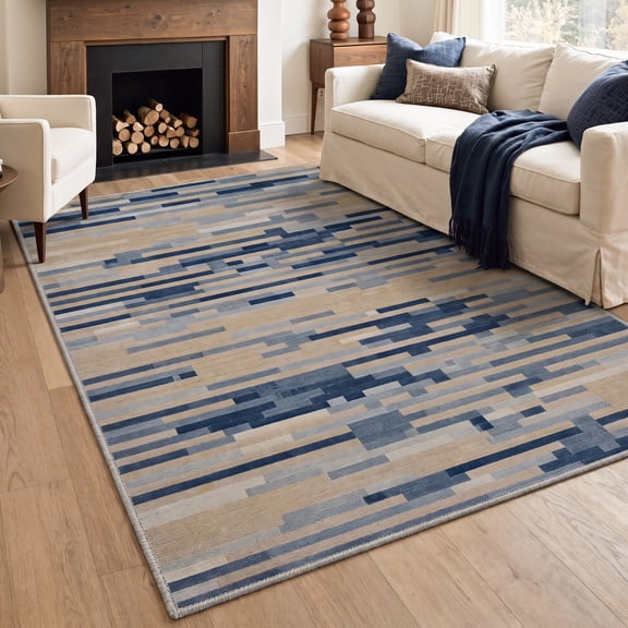 GENIMO 5'x7' Area Rug for Living Room, Washable Non Slip Soft Modern Rug for Bedroom Dining Room Home Office, Sand Blue