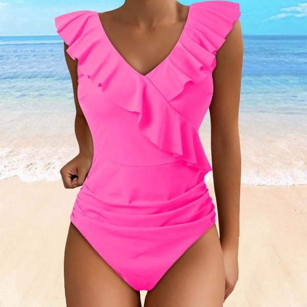 WILLBEST Traje de Baño Mujer Dos Piezas Trajes de Baño para Mujer Traje de Baño Lindo Traje de Baño con Cuello En V con Volantes