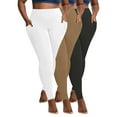 thumbnail image 2 of CFLVAEK 3 Pack Plus Size Women's Fleece Lined Leggings with Pockets Thermal Warm Winter Yoga Pants Solid Color High Waist Tummy Control Stretch Tights Legging Quick Dry （White+Khaki+Dark Gray） XXL, 2 of 9