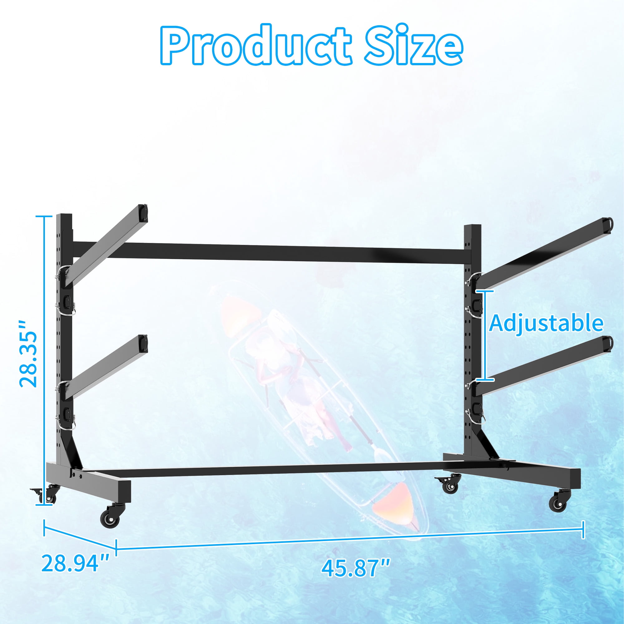 Kayak Storage Rack, Heavy Duty Adjustable Stand for Kayaks/Canoes/Surfboards/Paddleboards, Space Saving Kayak Rack, Wide Anti-Tip Base, Sturdy Metal Frame for Indoor Outdoor Garage Storage