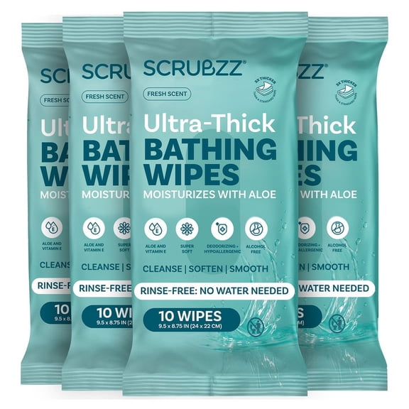 Extra Large Adult Bathing Wipes - Disposable Body Cleansing Wipes for Men, Women & Elderly - Great for Gym, Camping, Post Surgery - No Rinse Shower Bath Wipes - 40 Count