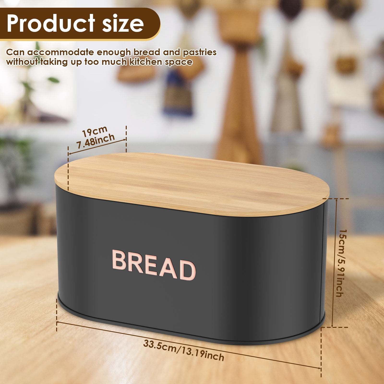 Grusce Bread Box for Kitchen Countertop, Bread Box with Cutting Board Lid, Bread Box, Bread Bin Organizer, Bread Holder, Kitchen Countertop Storage Bin Space Saving for Home Kitchen
