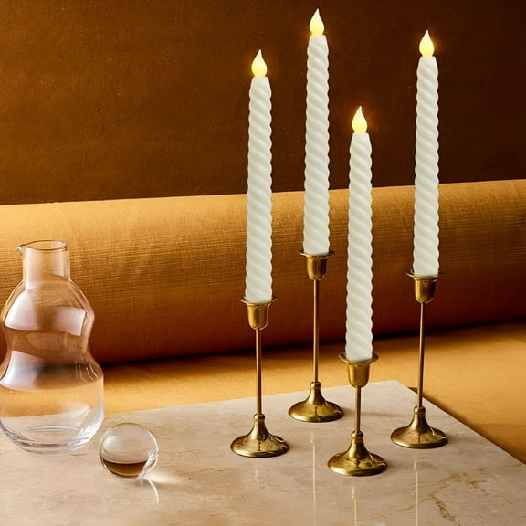 HIBIBUD 2pcs Flickering Flame LED Light 9.8" Flameless Taper Candles Batteries Operated Spiral Candlestick Lamp