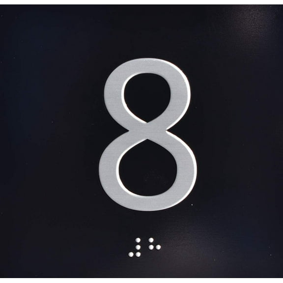8TH Floor Elevator Jamb Plate Sign with Braille and Raised Number-Elevator Floor Number Sign(Black)