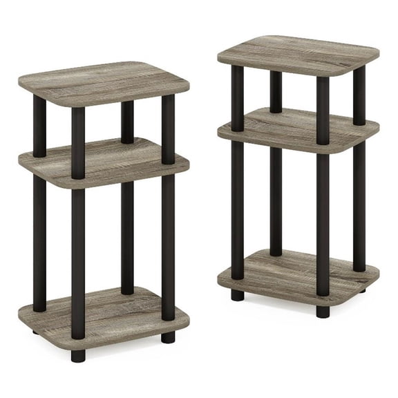 Pemberly Row 3-Tier Turn-N-Tube Curve End Table in Side Table French Oak/Black