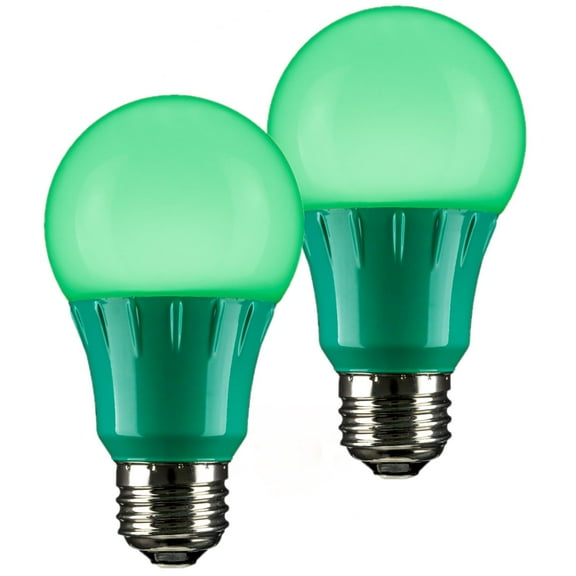 Diodesy- Pack of 2 A19/3W/G/LED LED Green Light Bulb, Colored Light Bulb for Porch, Party Decoration, Holiday and Home Lighting, Christmas Halloween Party Decorative, 3W, Medium Base E26, UL Listed