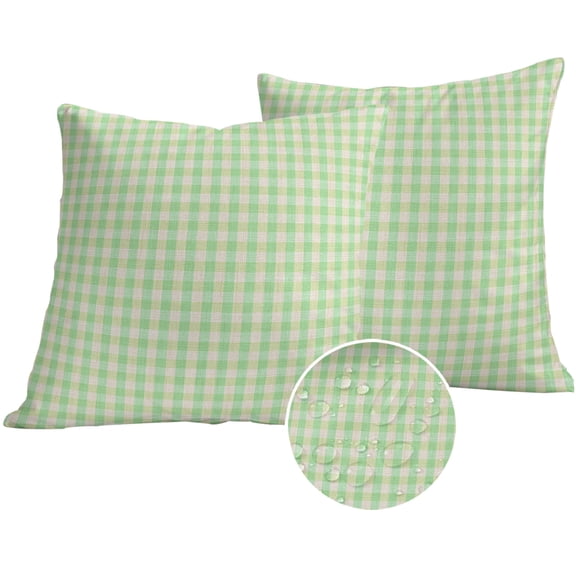 Sage Green Outdoor Pillow Covers 26x26 Set of 2,Waterproof Patio Throw Pillowcase Protectors,Grid Checkered Plaid Gingham Lattice Trellis Decorative Pillow Shams Cushion Covers for Seat Bed Couch