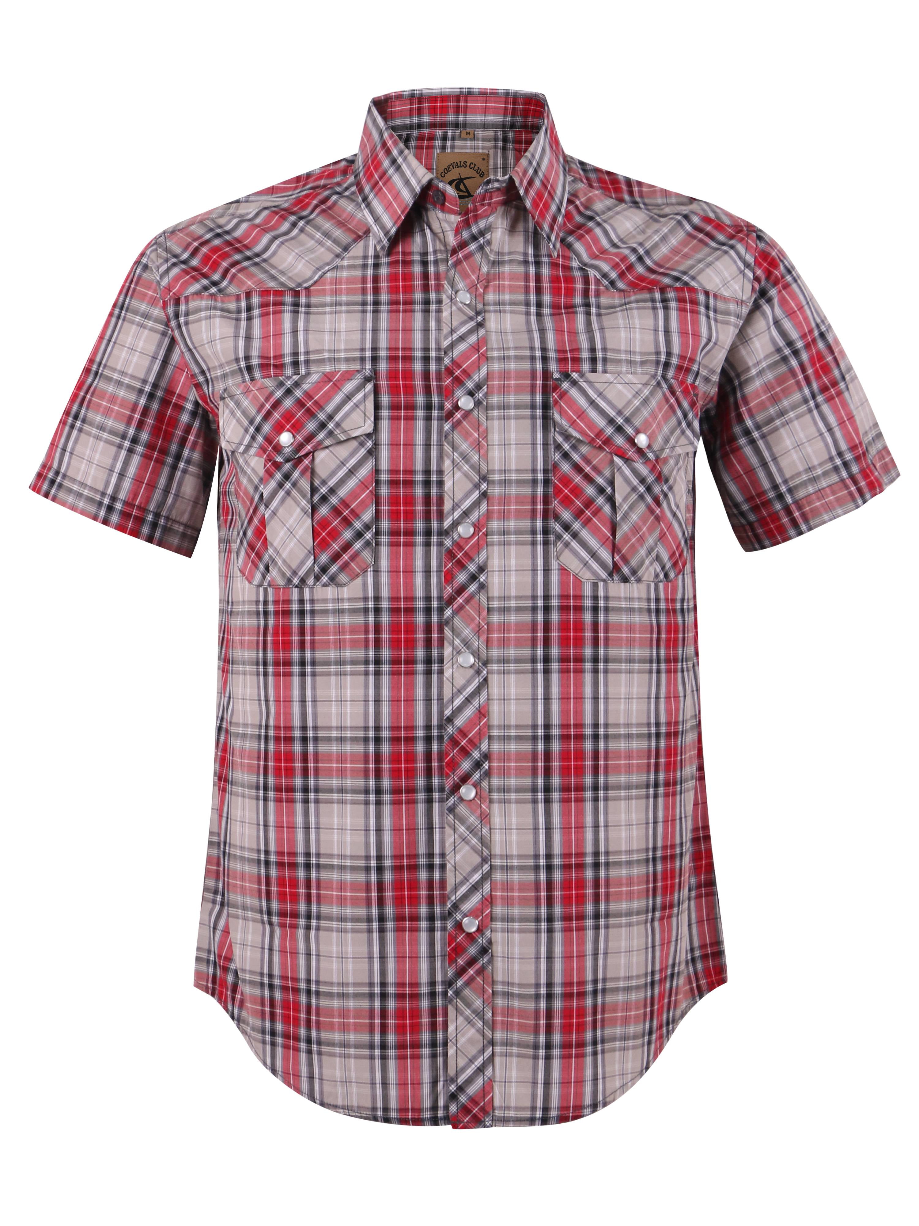 Coevals Club Men's Western Plaid Pearl Snap Short Sleeve Shirts (Red ...