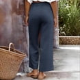 thumbnail image 6 of Miluxas Women's Lightweight Airy Wide Leg Pants Solid Loose Fit Buttons Trousers with Pockets for Summer Daily Wear Loungewear Navy, 6 of 9