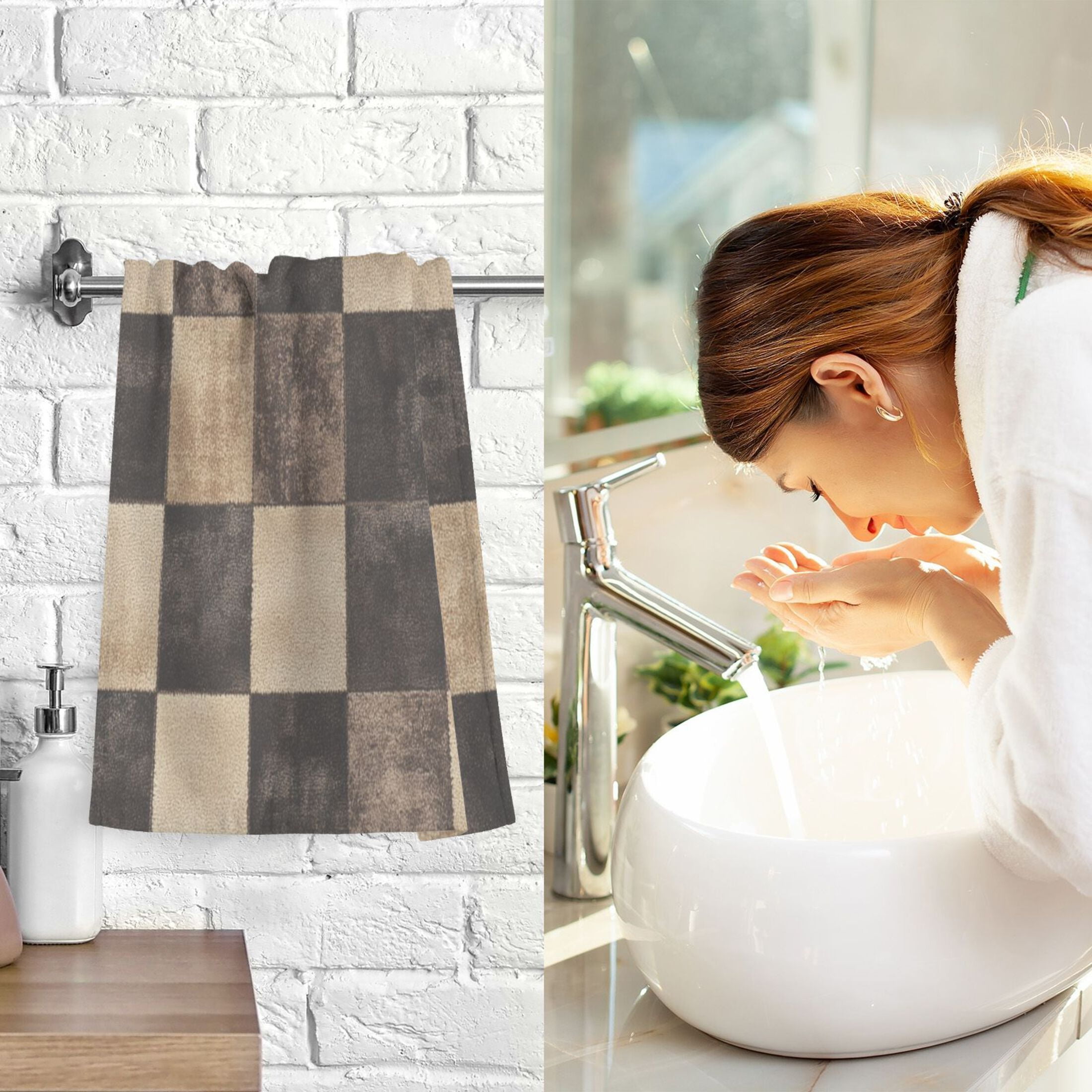 2 Pcs Absorbent Face Towel Bath Hand Towels Soft Breathable Cotton Towel Set for Bathroom Kitchen Hotel Spa Decor Brown and Black Tartan