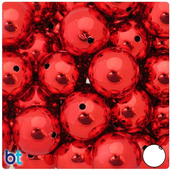BeadTin Red Metallic 20mm Round Plastic Beads (10pcs)