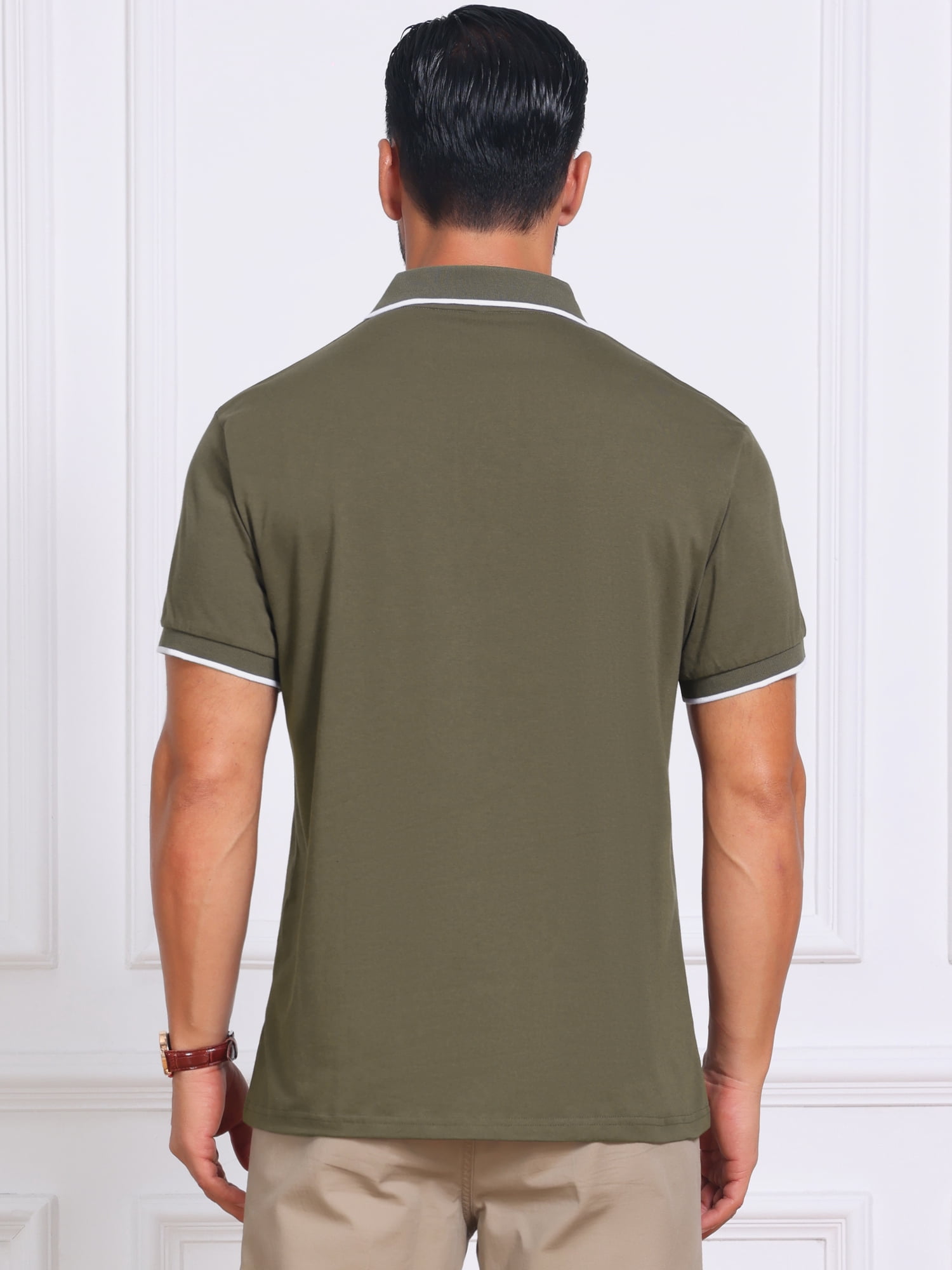 DARING DIVA Men's Contrast Trim Short Sleeve Button Closure Polo Shirts S Olive Green