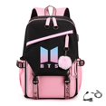 thumbnail image 1 of Kpop BTS Mochila Con Cable De Audio USB Puerto De Carga HAPPY ME Rosa, 1 of 7
