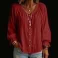 thumbnail image 2 of Vetsdori Womens Long Sleeve Shirts Ruffle Cotton Linen Button down Solid Color,Loose Blouses V-Neck Lightweight Tops for Ladies Casual, 2 of 8