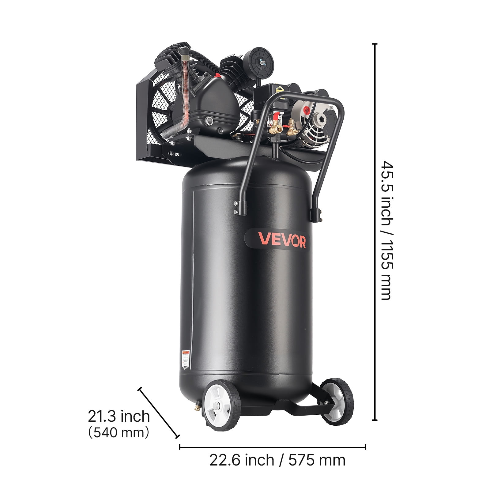 VEVOR 25-Gallon Air Compressor, 2HP 5.5 SCFM at 90PSI, Max 200PSI Pressure Oil-Lubricated Air Compressor Tank, Portable on Wheels for Auto Repair, Tire Inflation, Spray Painting,Woodwork Nailing,120V
