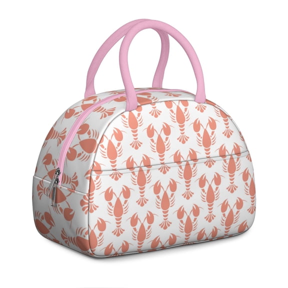 Insulated Lunch Bag Women, Reusable Pink Lobster Tote Lunch Box, Leakproof Cooler Lunch Bags for Work Office Travel Picnic