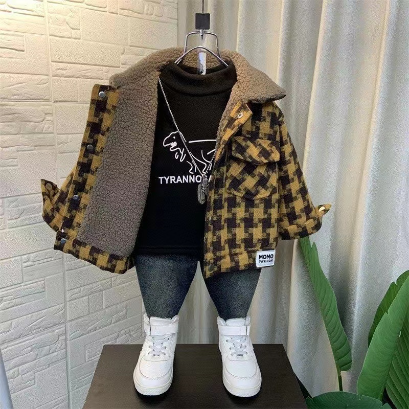 Boys Plush Jacket 2024 New Boys Winter Handsome Boys Thickened Jacket