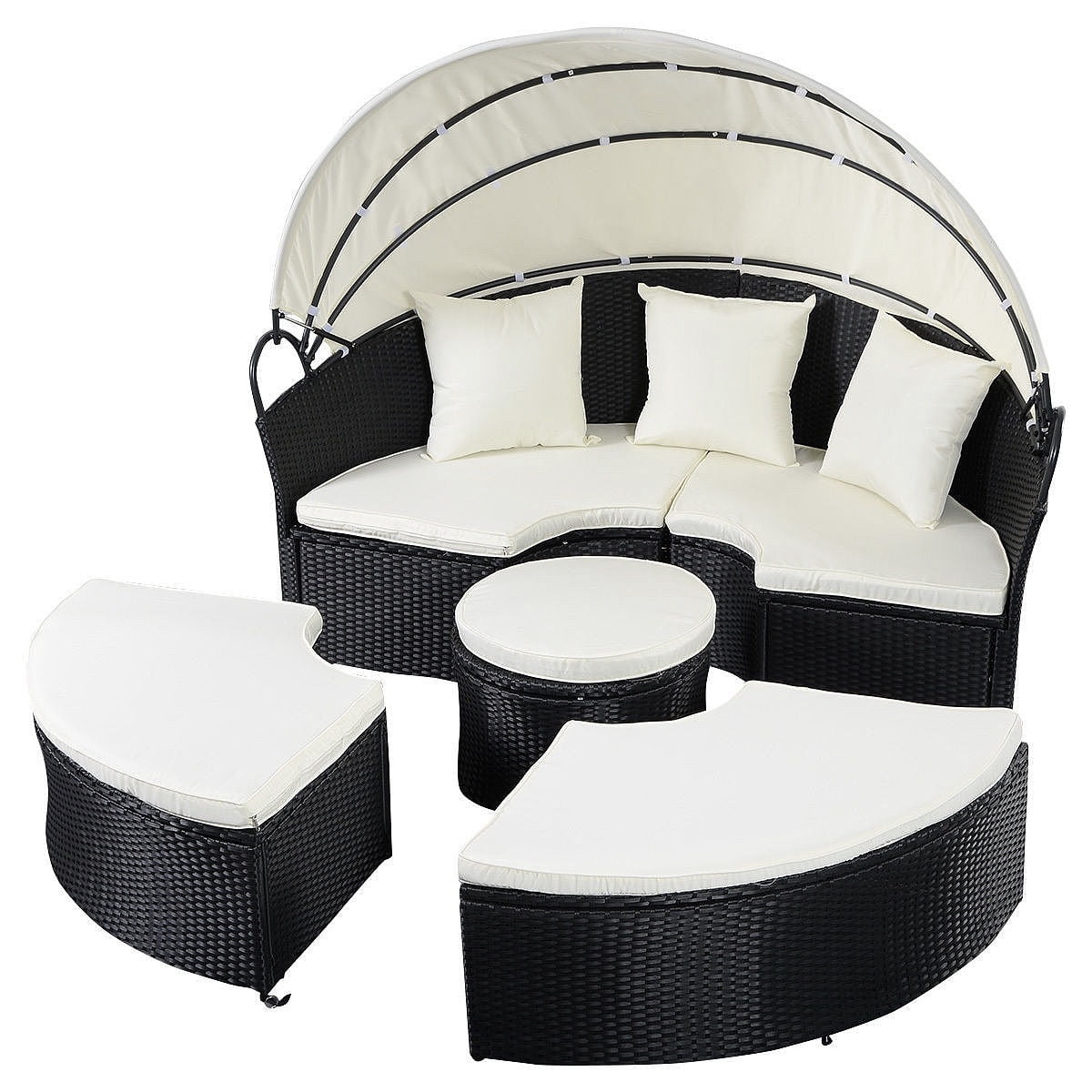 Costway Daybed Patio Sofa Furniture Round Retractable Canopy Wicker Costway Daybed Patio Sofa Furniture Round Retractable Canopy Wicker Rattan Outdoor