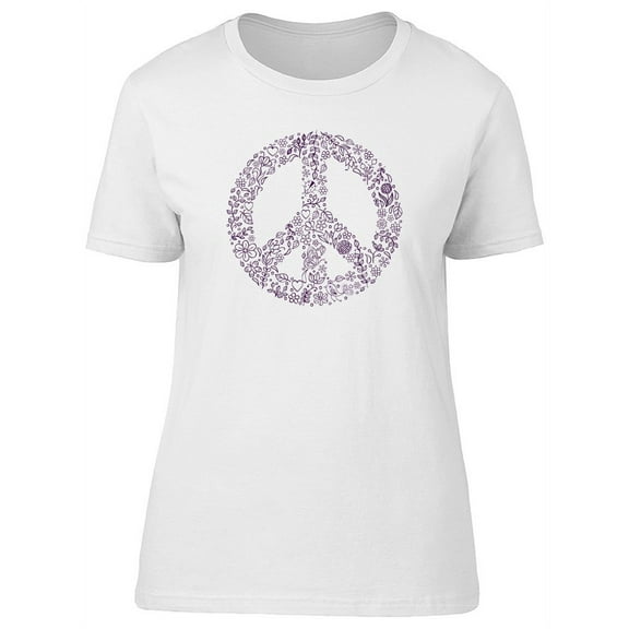 Floral Peace Symbol Doodle T-Shirt Women -Image by Shutterstock, Female x-Large