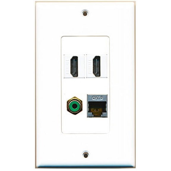 RiteAV - 2 Port HDMI 1 Port RCA Green 1 Port Shielded Cat6 Ethernet Wall Plate Decorative