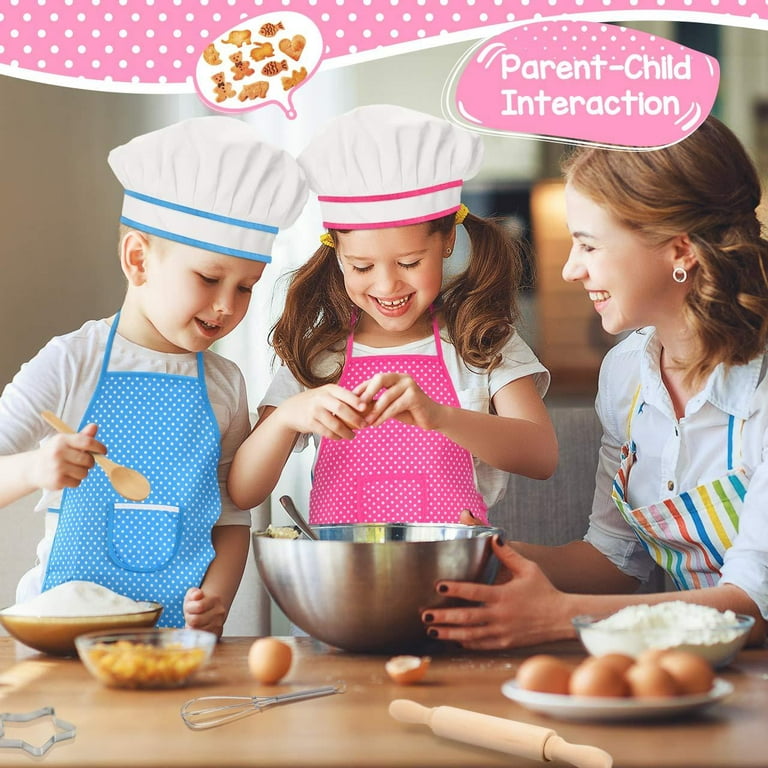 Vanmor Cute Kids Cooking and Baking Sets, 24 Pcs Kids Aprons for Girls Toddler Chef Hat Apron Dress Up Chef Costume, Little Girl Apron Sets Pretend